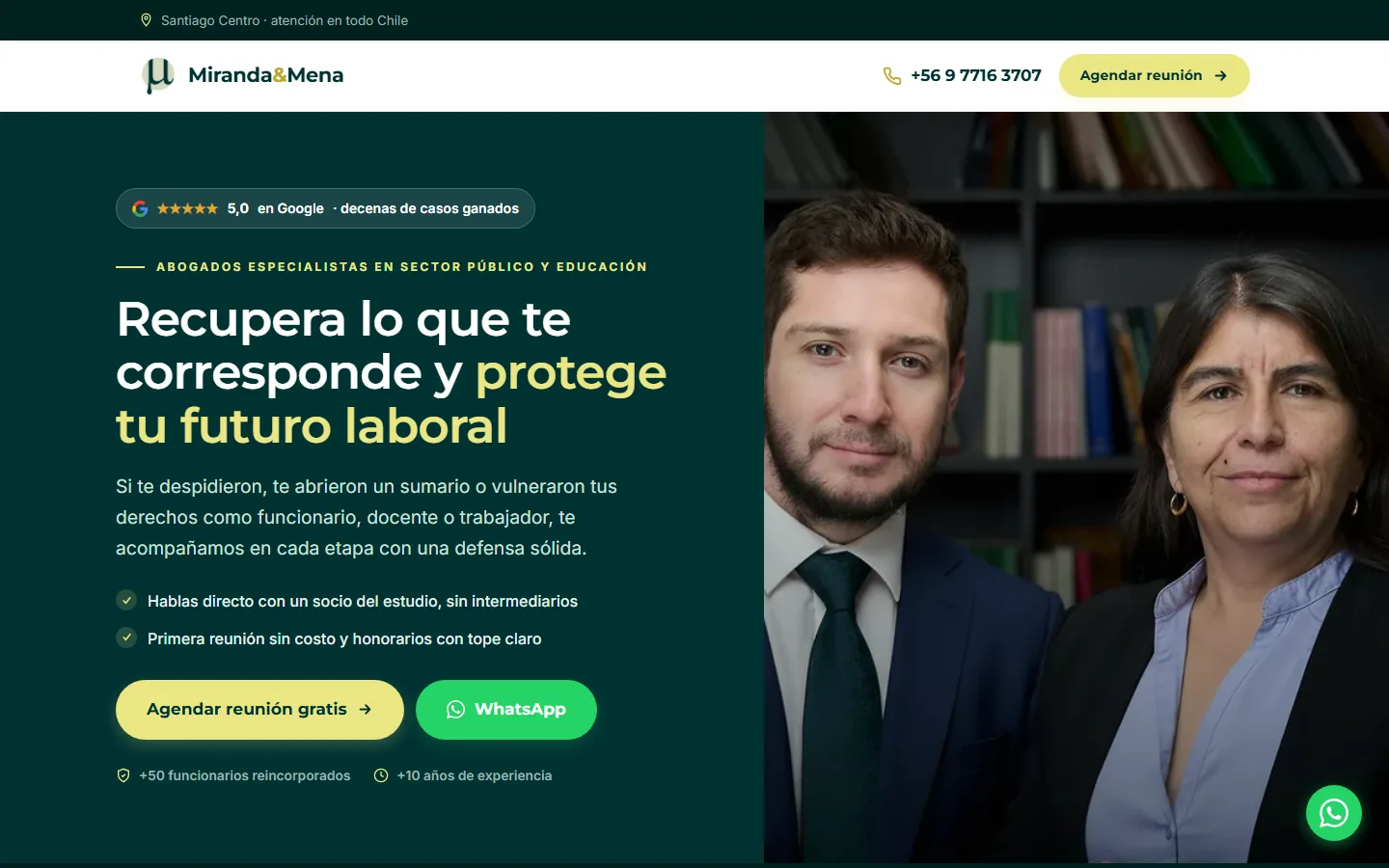 Landing de Miranda & Mena, estudio jurídico